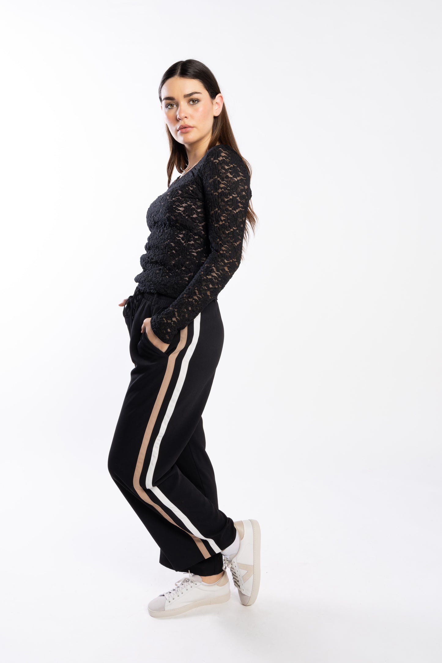 4048 - Forde Pants - Black/Tan/Cream Stripe