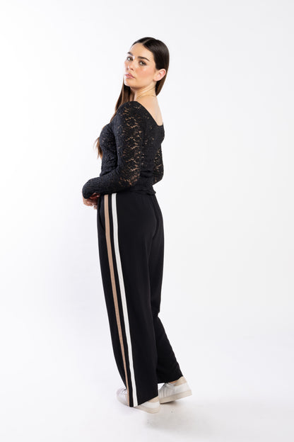 4048 - Forde Pants - Black/Tan/Cream Stripe