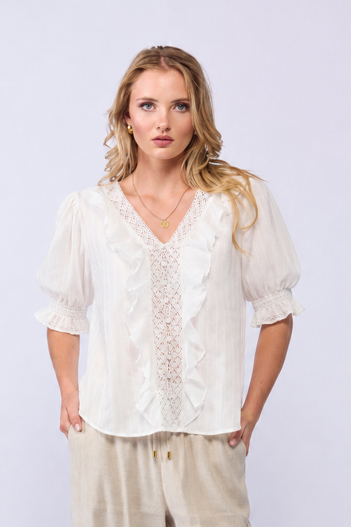 *NEW ARRIVAL* 1312S Amelia S/S Blouse - White