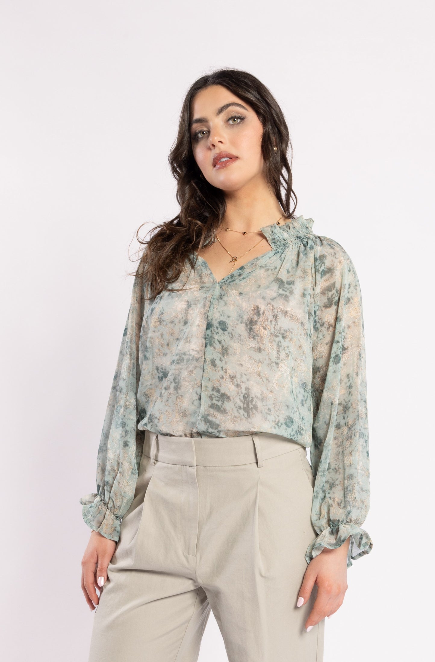 1322 - Bon Blouse - Fossil Print