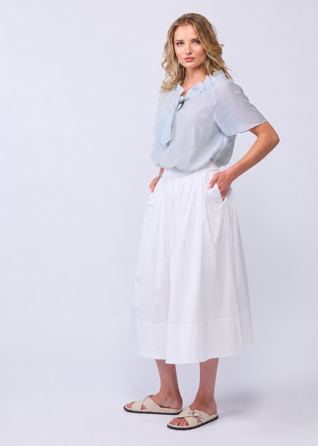 ESME BLOUSE- POWDER STRIPE