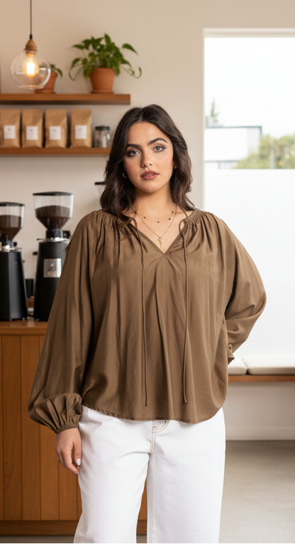 1340 - Ca Va Blouse - Coffee