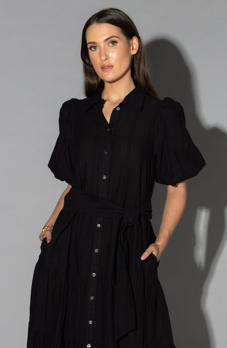 2051 - Gracie Dress - Black Jacquard Stripe