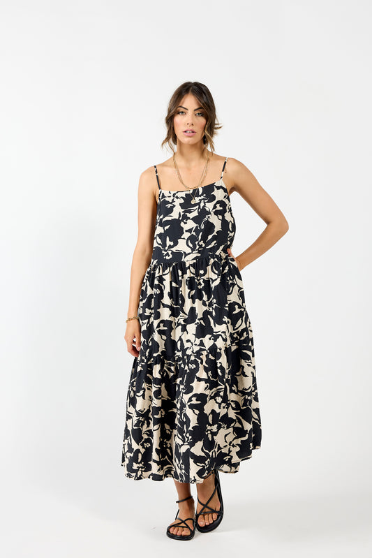 2057 - Hillary Dress - Mono Floral LAST ONE SIZE: 16