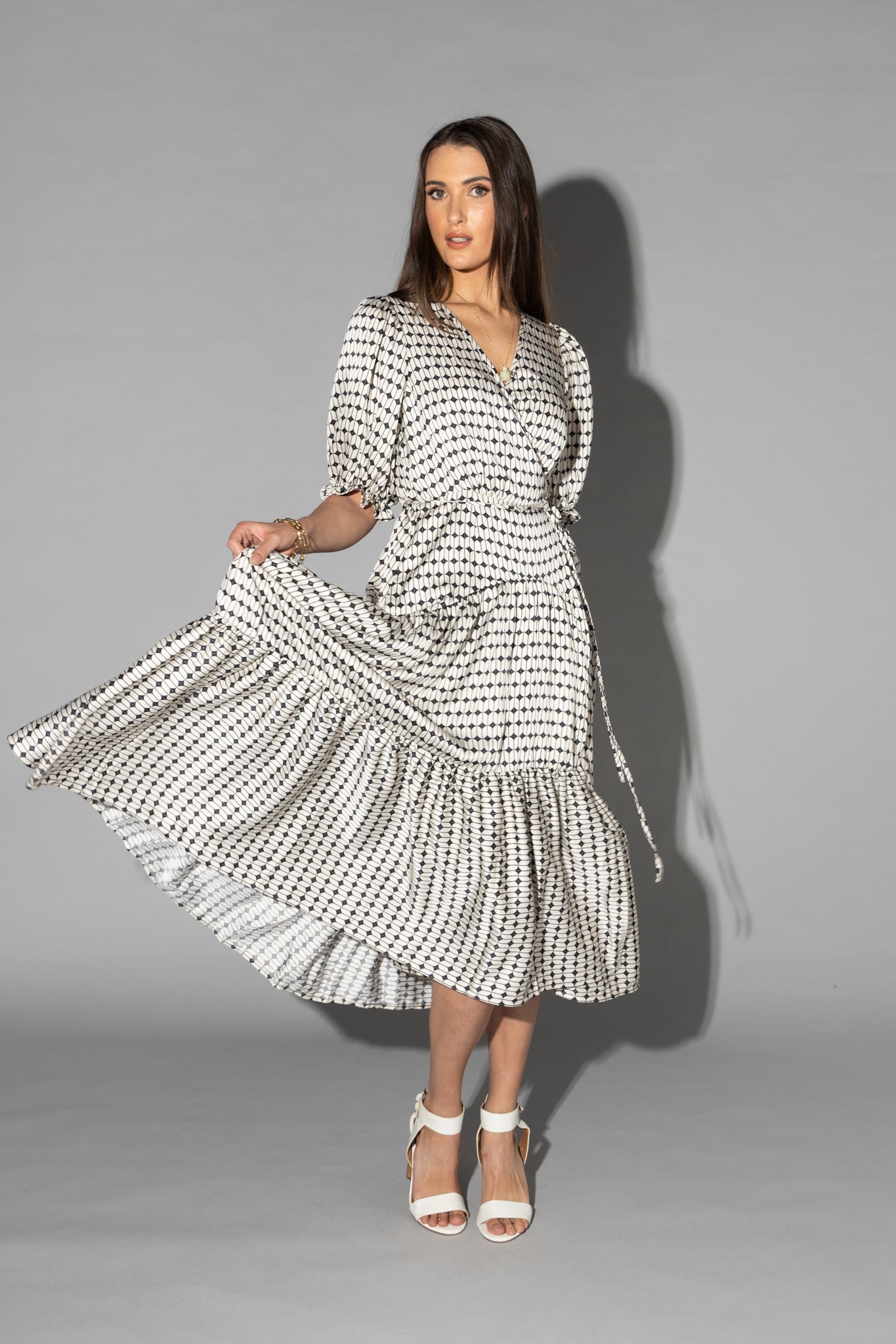 2149 - Macey Dress - Black/White Geo Print - Last one size 10