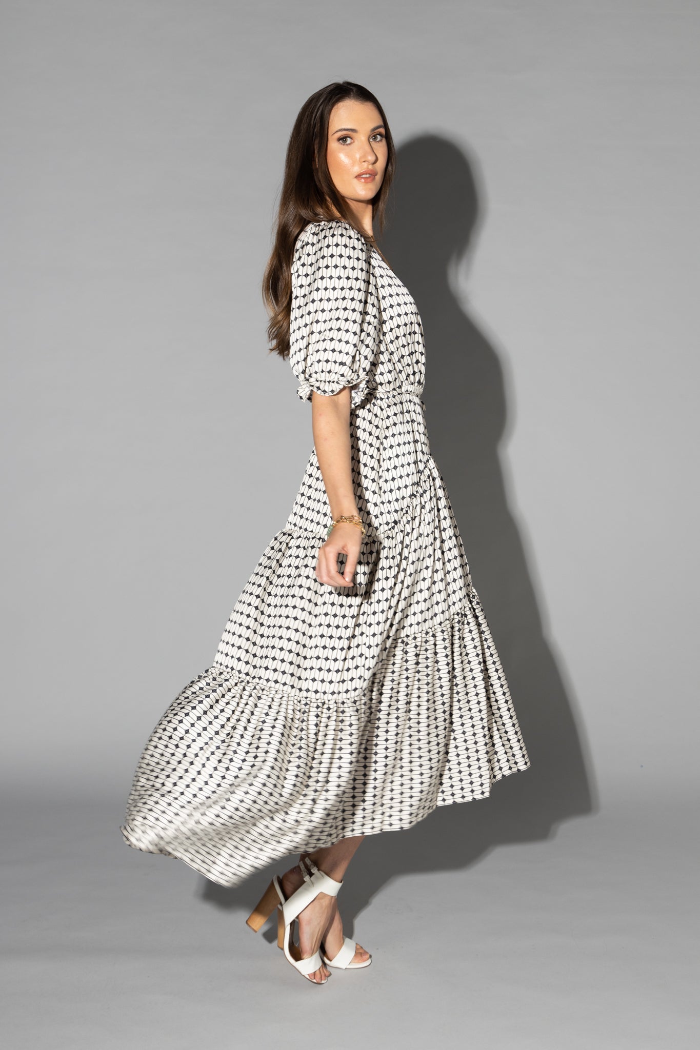 2149 - Macey Dress - Black/White Geo Print - Last one size 10