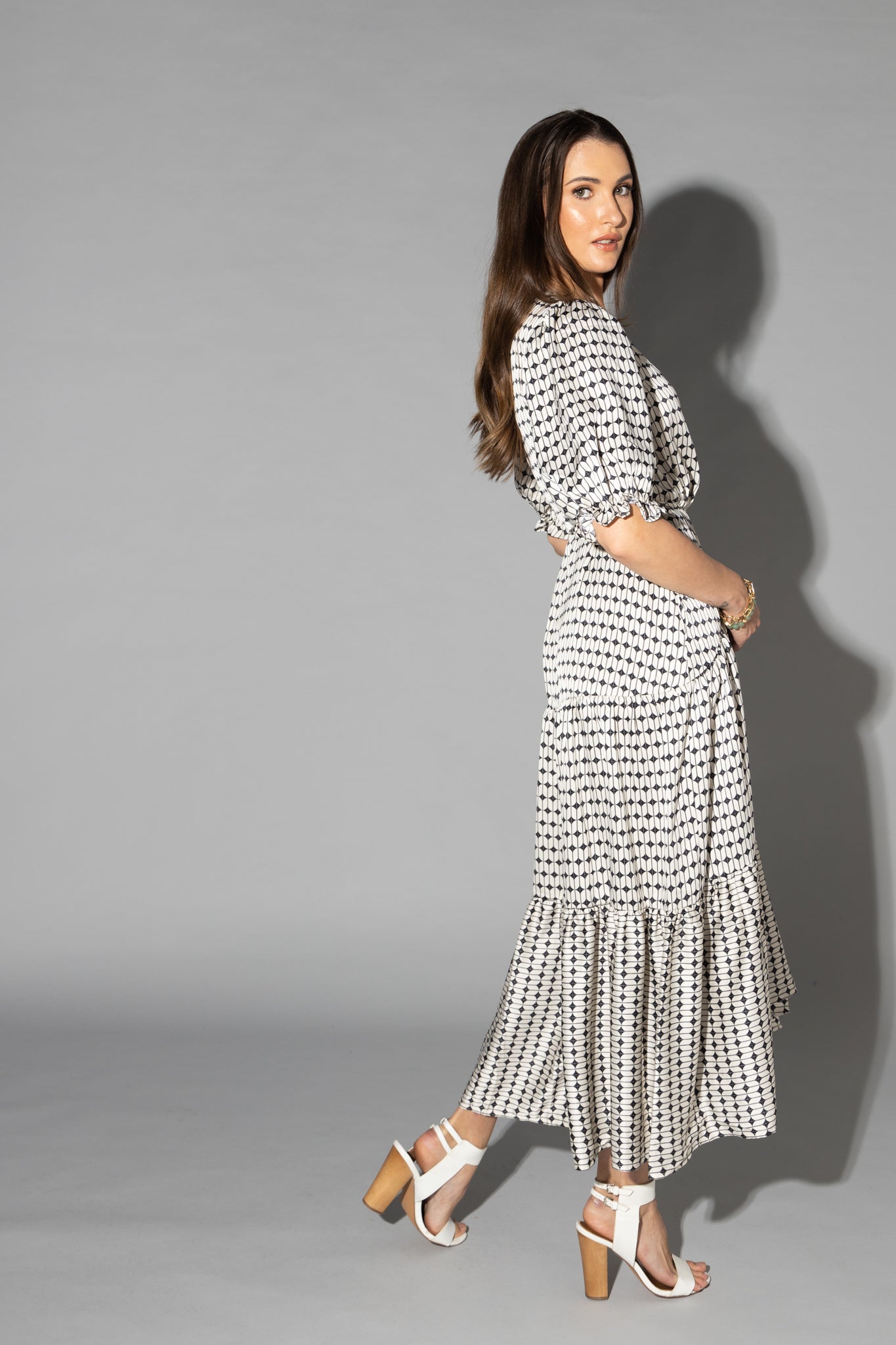 2149 - Macey Dress - Black/White Geo Print - Last one size 10