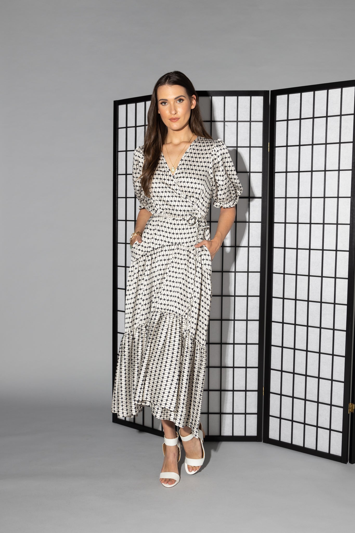 2149 - Macey Dress - Black/White Geo Print - Last one size 10