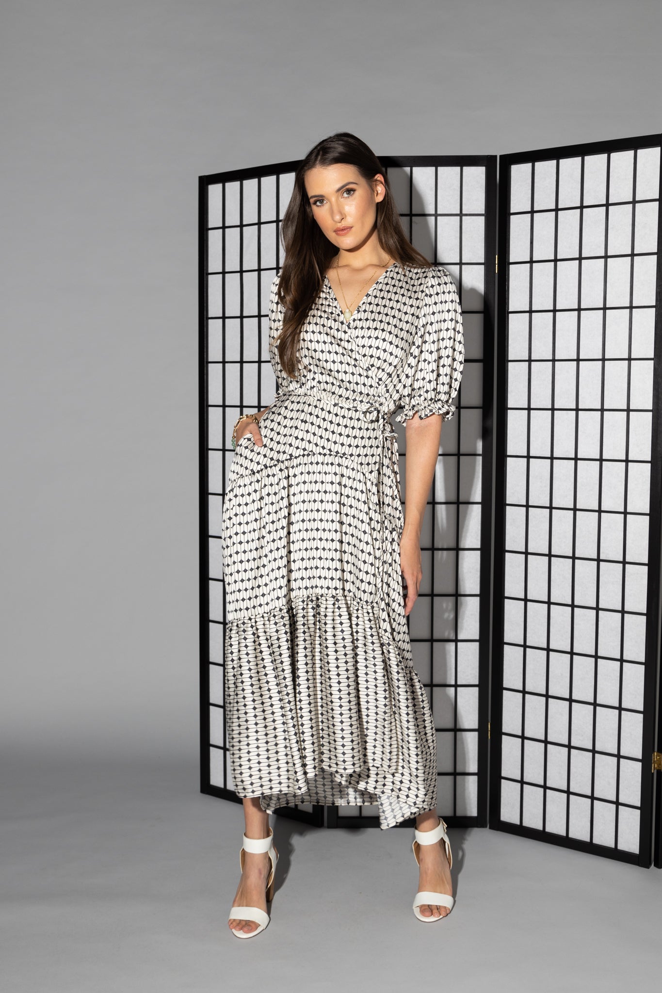 2149 - Macey Dress - Black/White Geo Print - Last one size 10