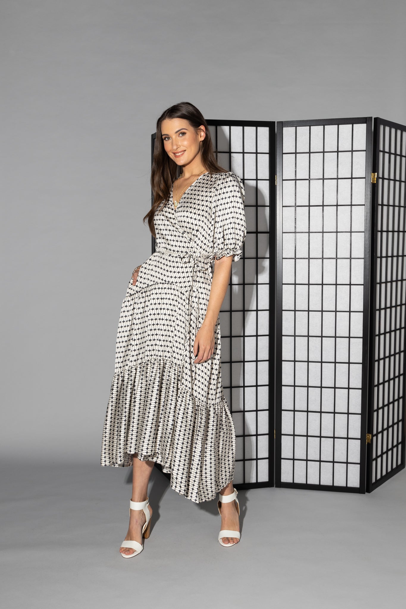 2149 - Macey Dress - Black/White Geo Print - Last one size 10