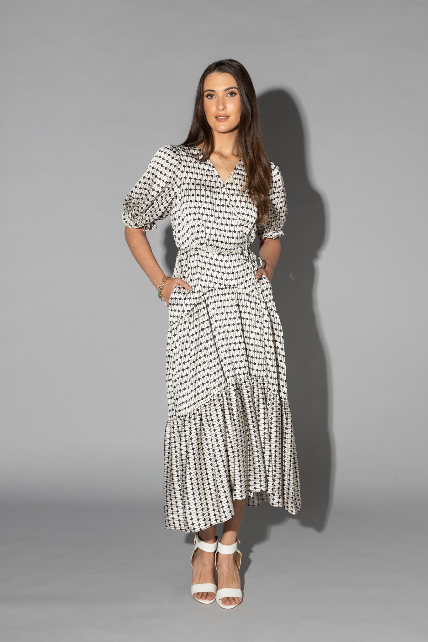 2149 - Macey Dress - Black/White Geo Print - Last one size 10