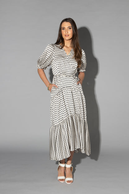 2149 - Macey Dress - Black/White Geo Print - Last one size 10