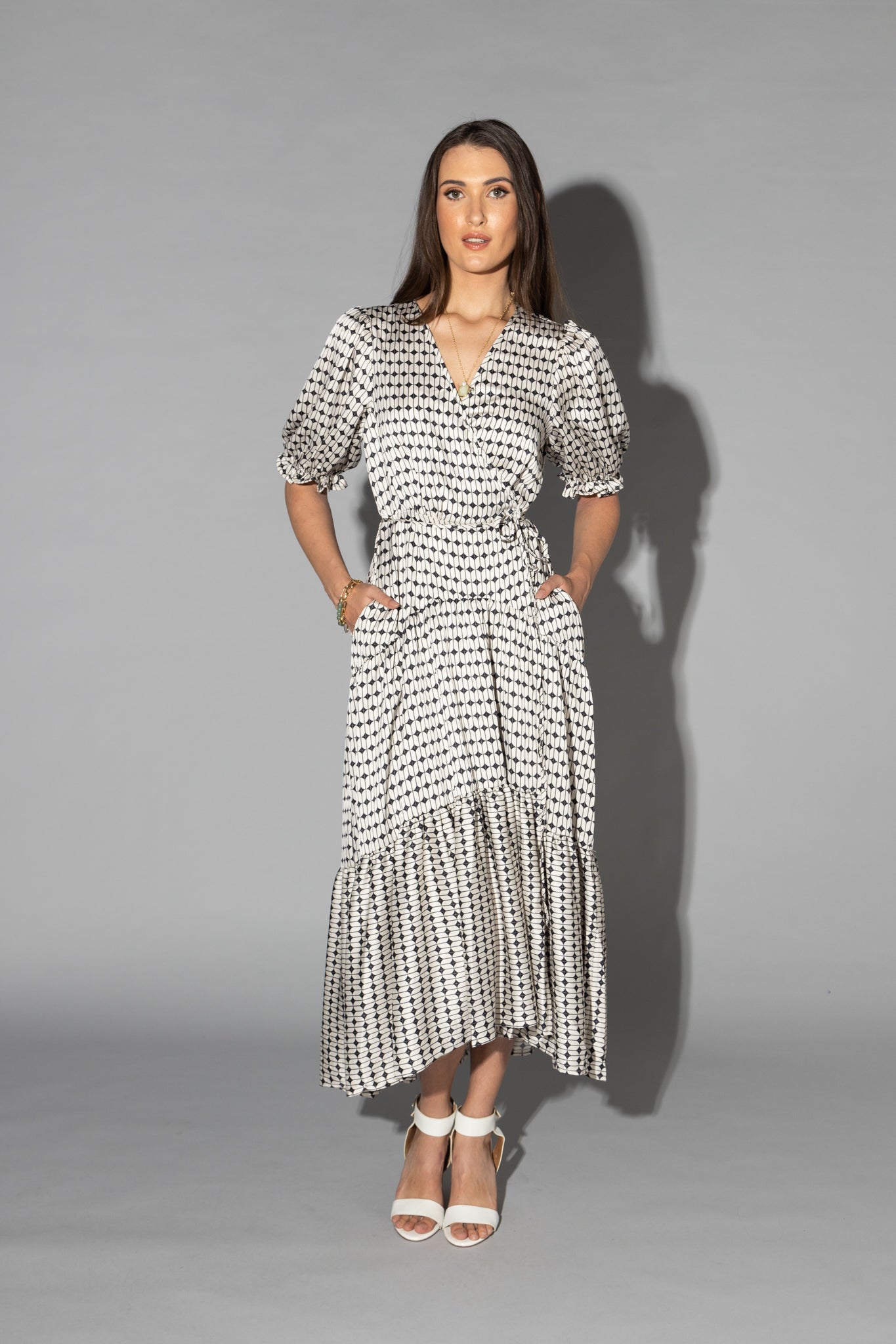 2149 - Macey Dress - Black/White Geo Print - Last one size 10