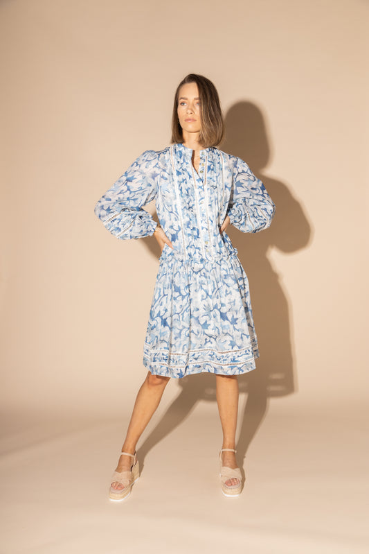 2162L - Skyes Linen Dress - Blue Water