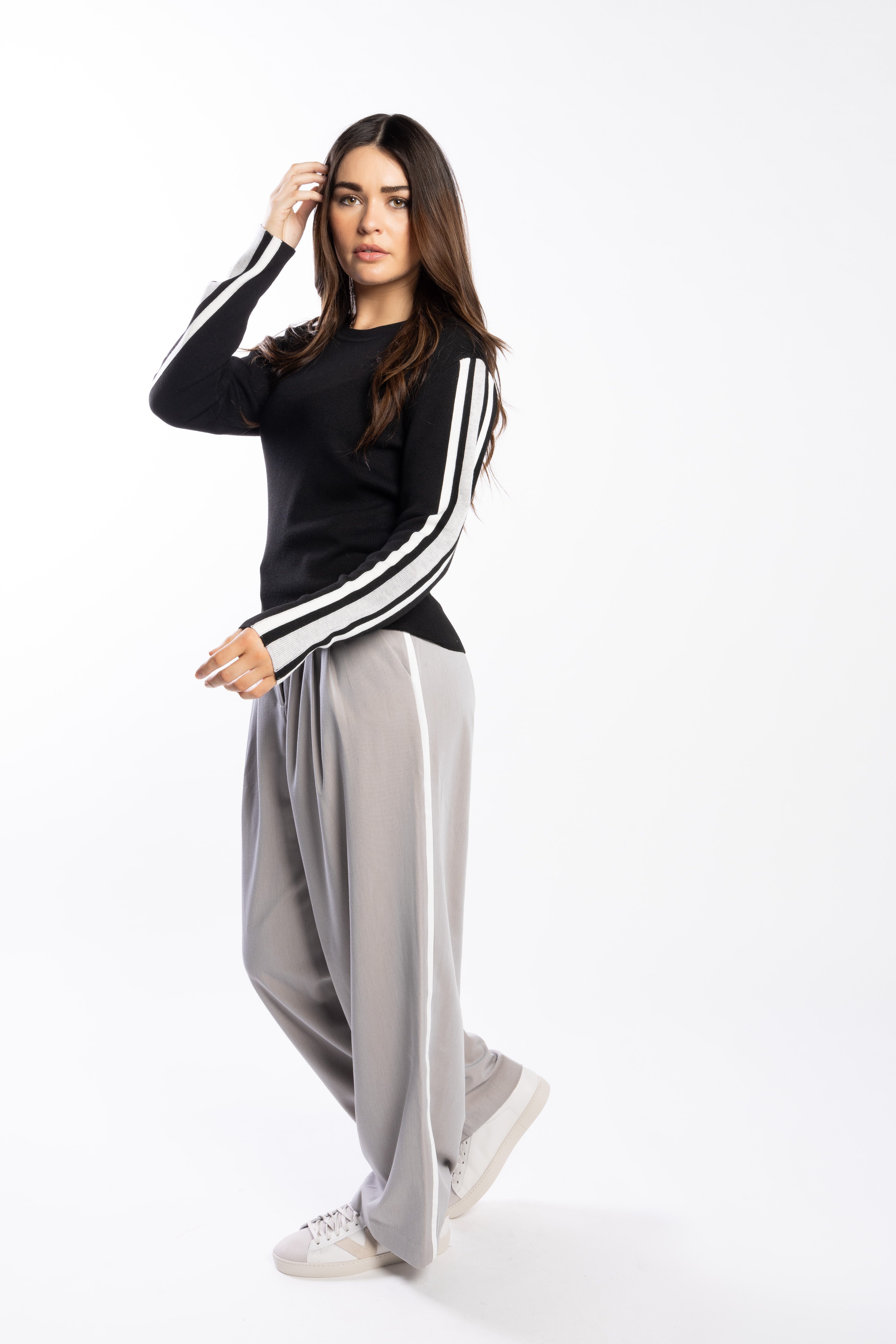 3077 - Racer Sweater - Black/Pearl/Silver