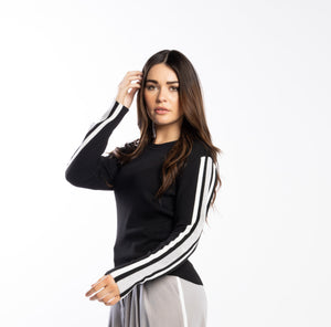 3077 - Racer Sweater - Black/Pearl/Silver
