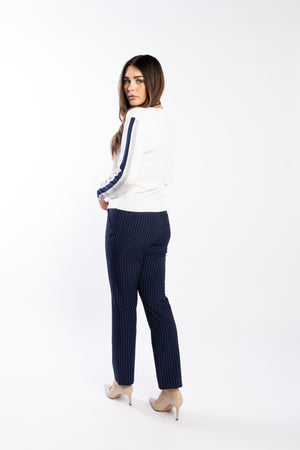 3077 - Racer Sweater - Pearl/Ink/Silver