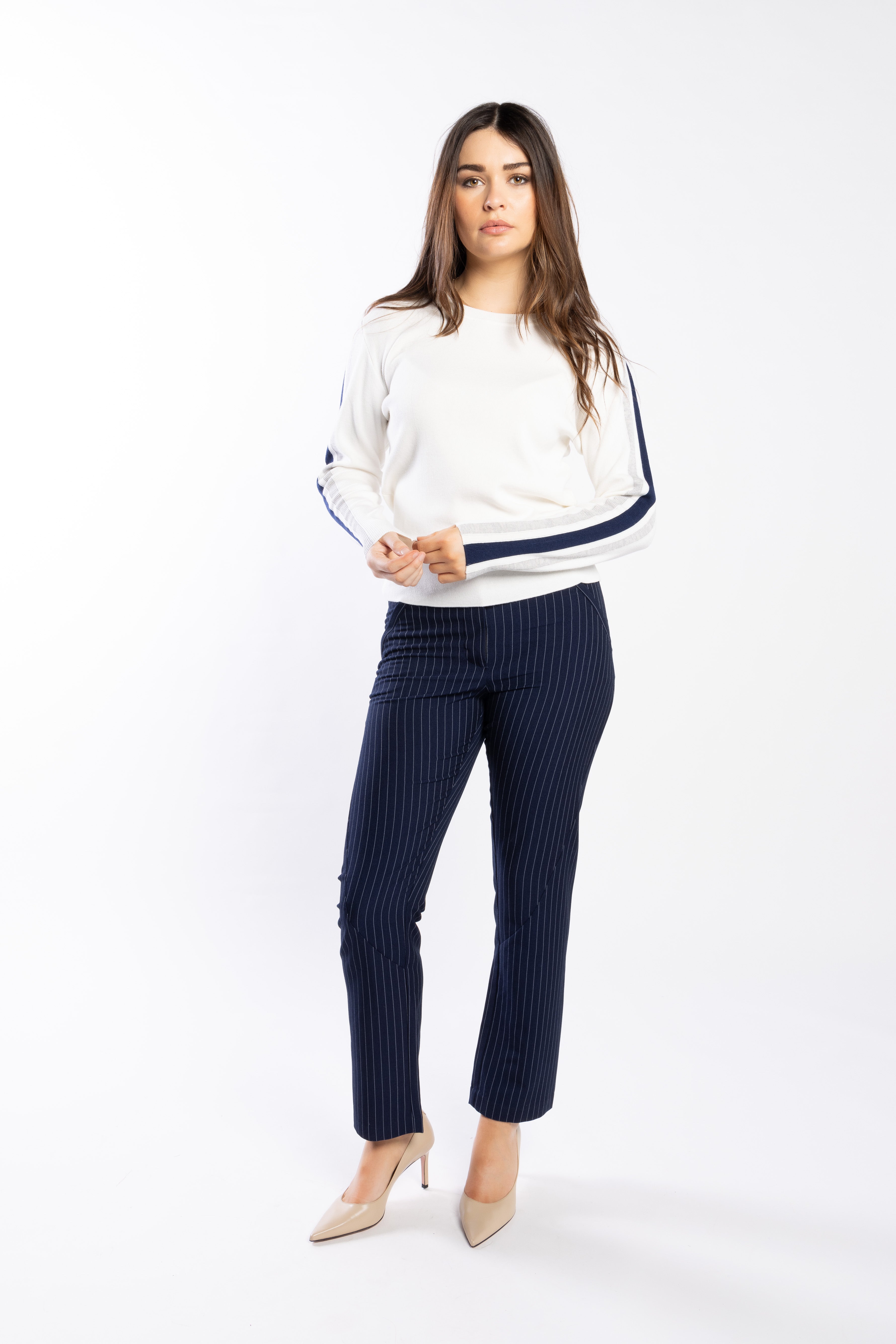 3077 - Racer Sweater - Pearl/Ink/Silver