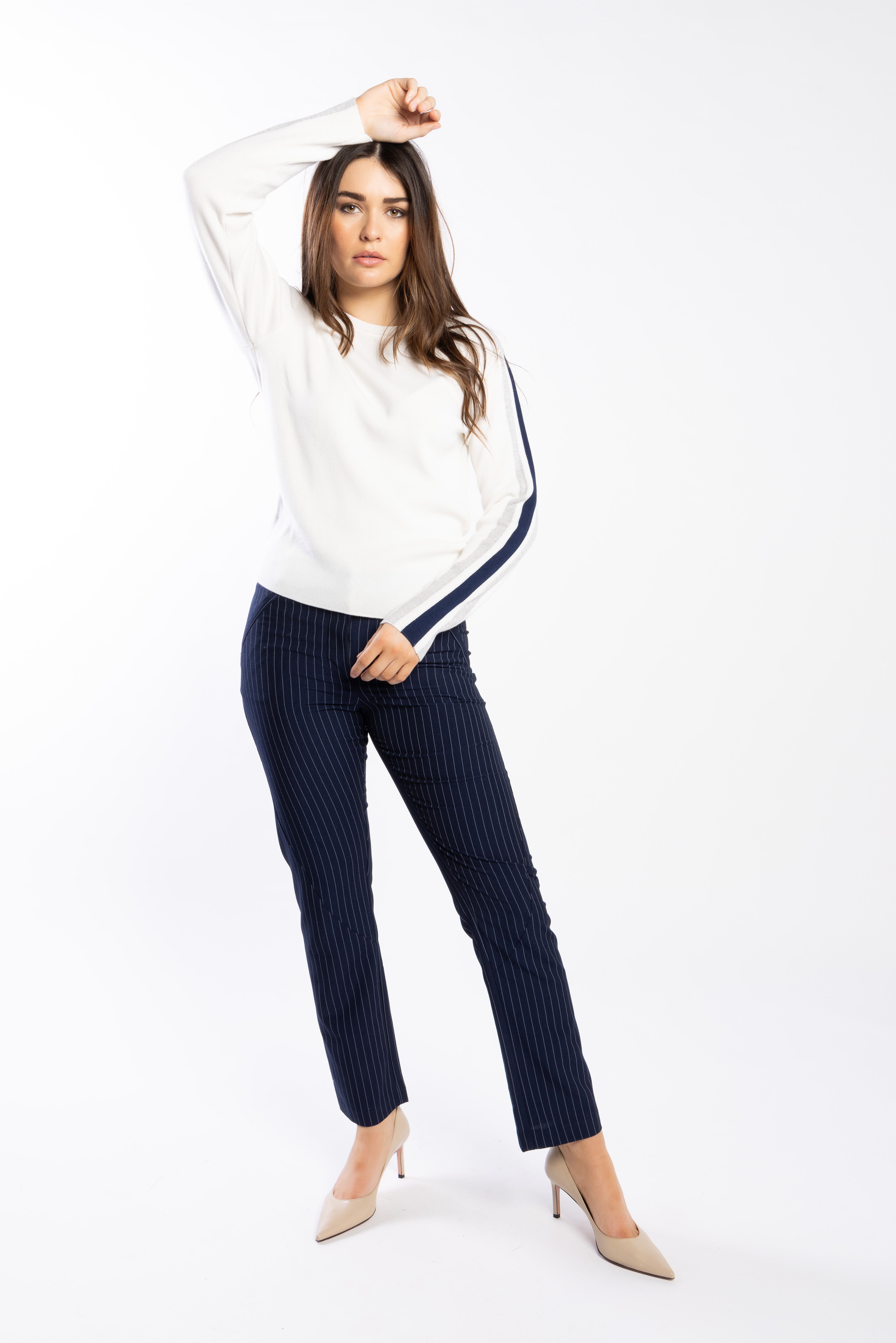 3077 - Racer Sweater - Pearl/Ink/Silver