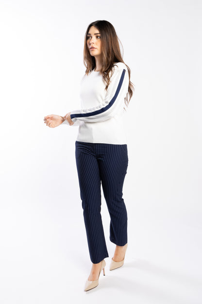 3077 - Racer Sweater - Pearl/Ink/Silver