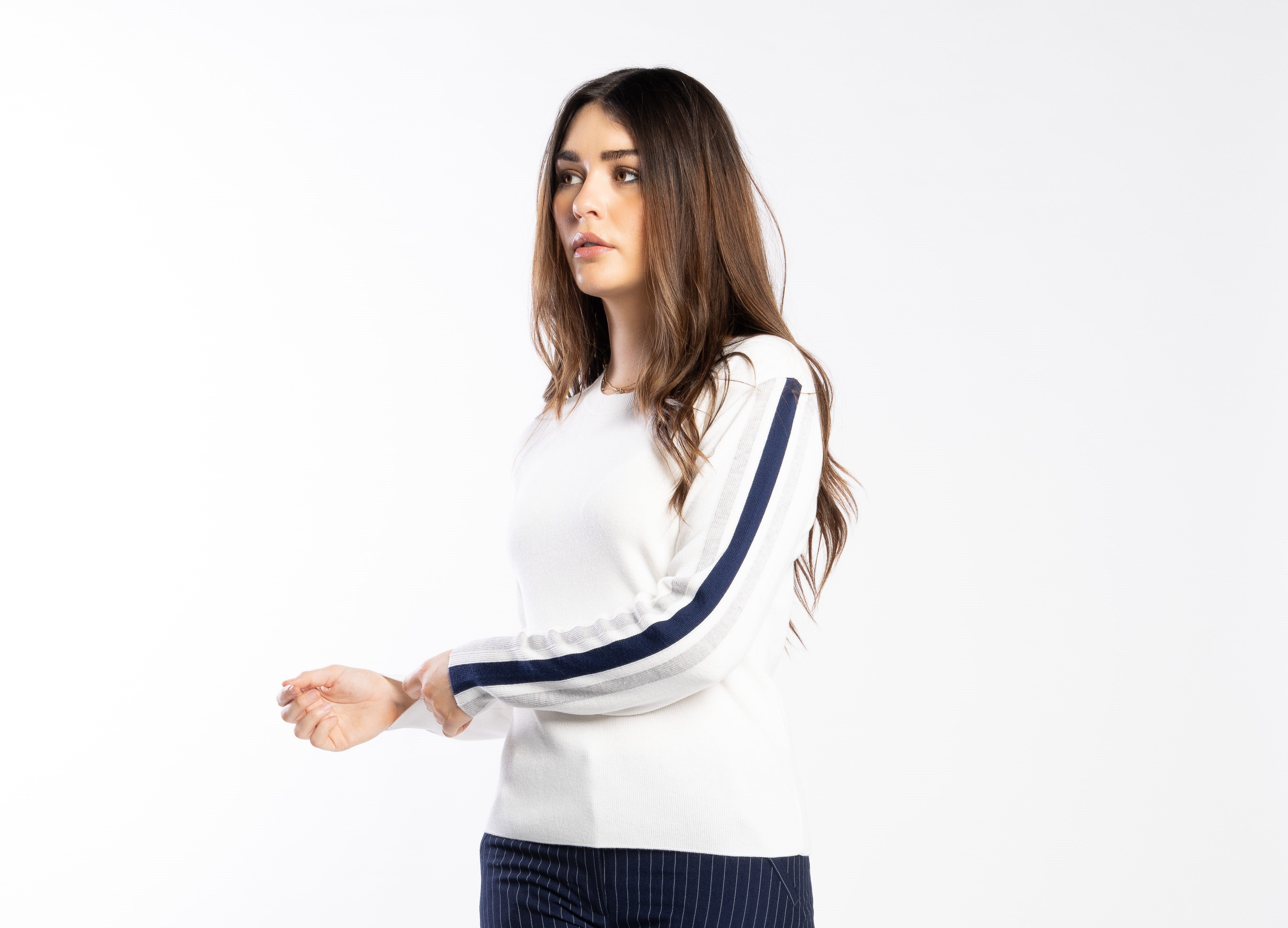 3077 - Racer Sweater - Pearl/Ink/Silver