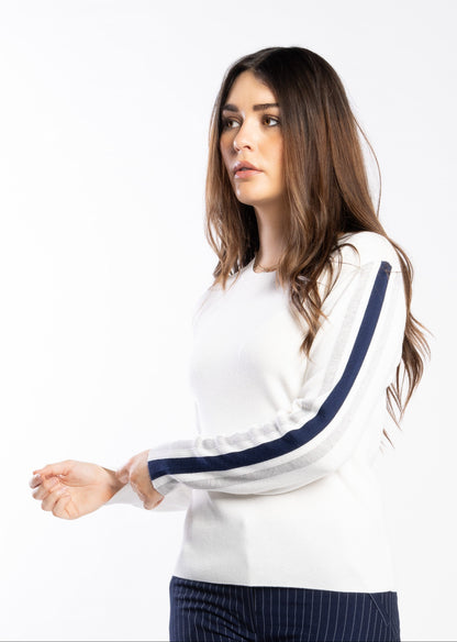 3077 - Racer Sweater - Pearl/Ink/Silver