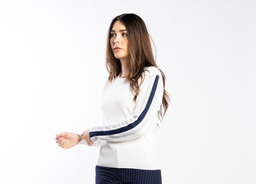 3077 - Racer Sweater - Pearl/Ink/Silver