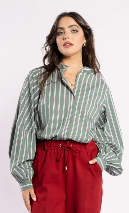 8043 - Fray Shirt - Green Stripe