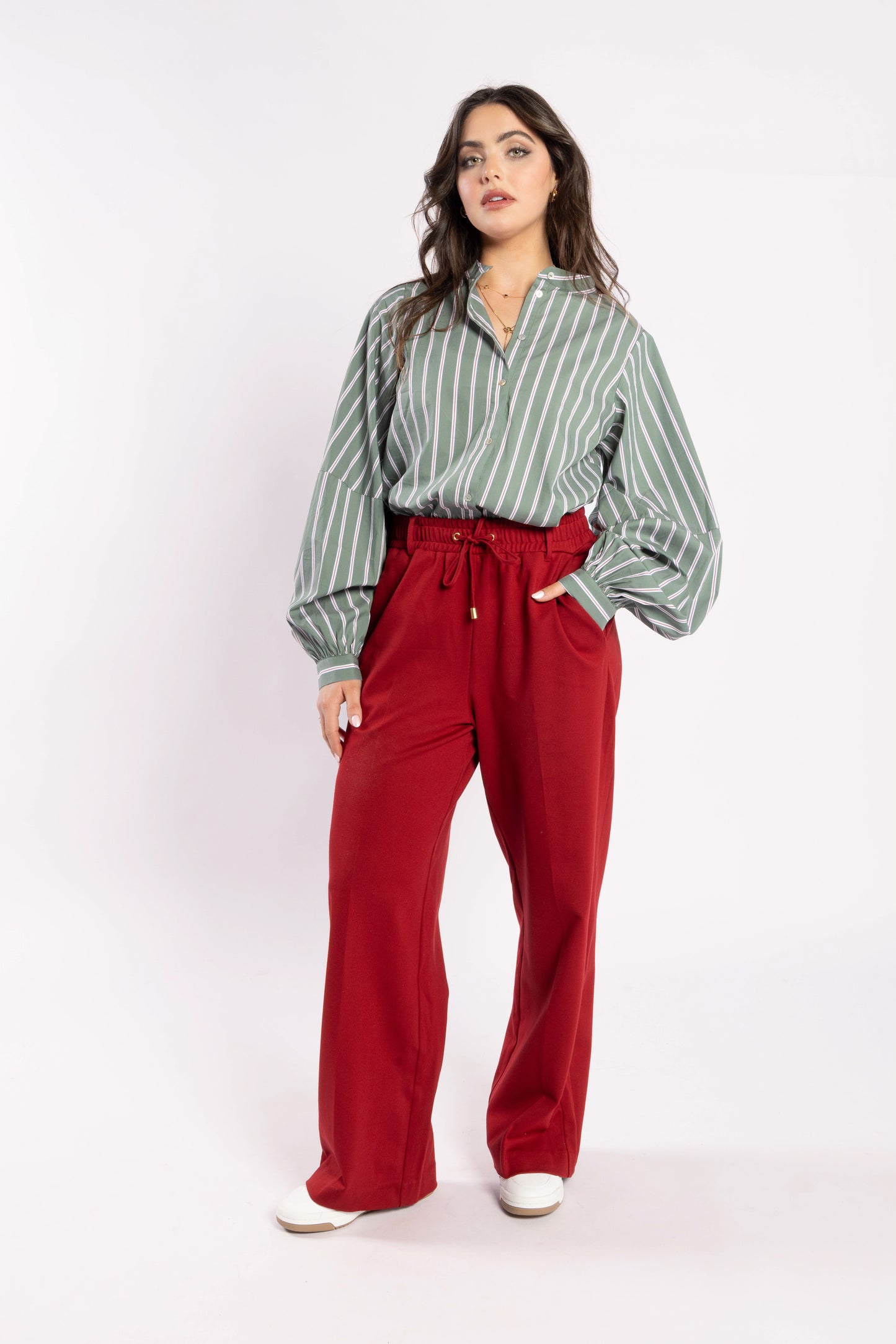 8043 - Fray Shirt - Green Stripe