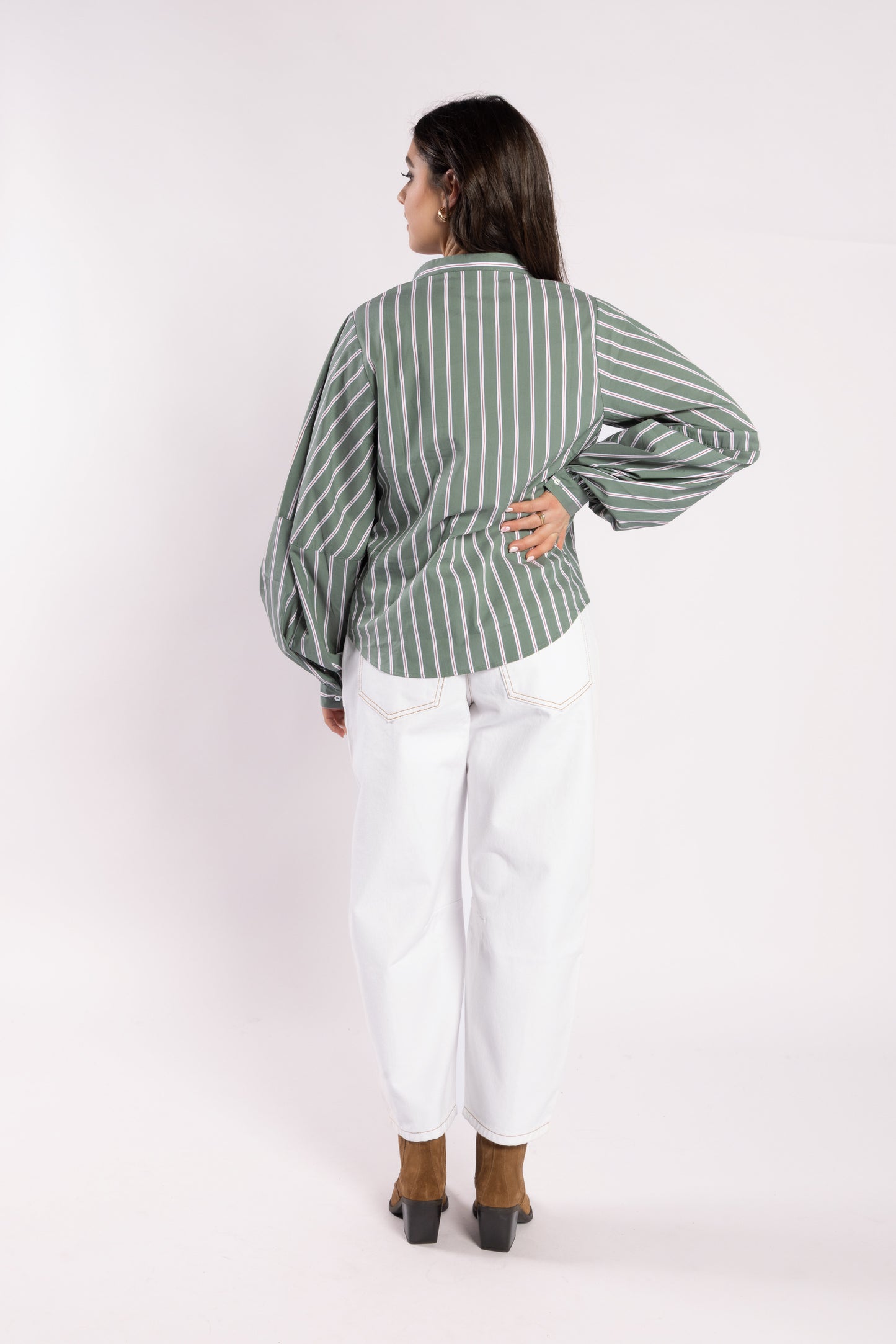 8043 - Fray Shirt - Green Stripe