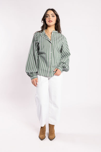 8043 - Fray Shirt - Green Stripe