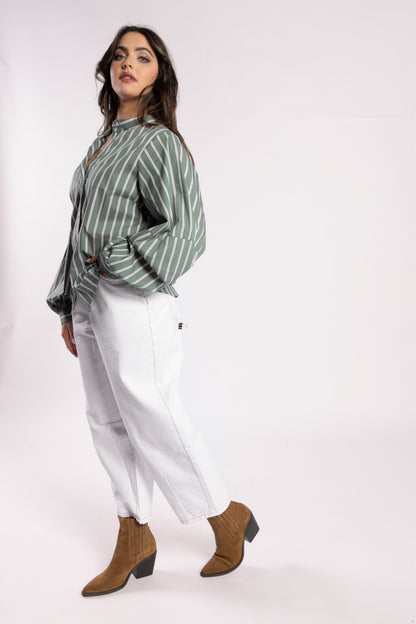 8043 - Fray Shirt - Green Stripe