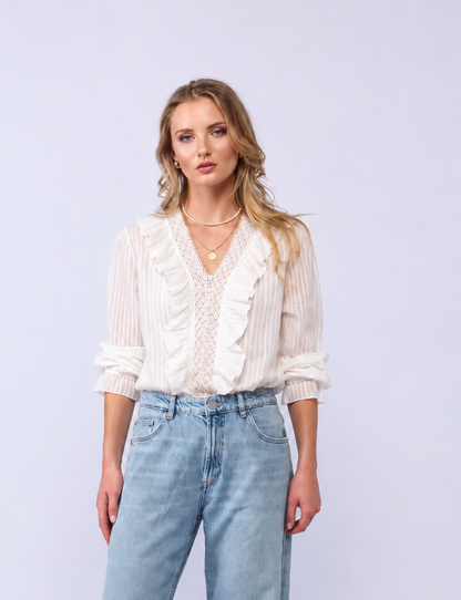 *NEW ARRIVAL* 1312 - Amelia Blouse LONG SLEEVE - White