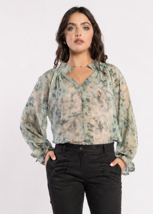 1322 - Bon Blouse - Fossil Print