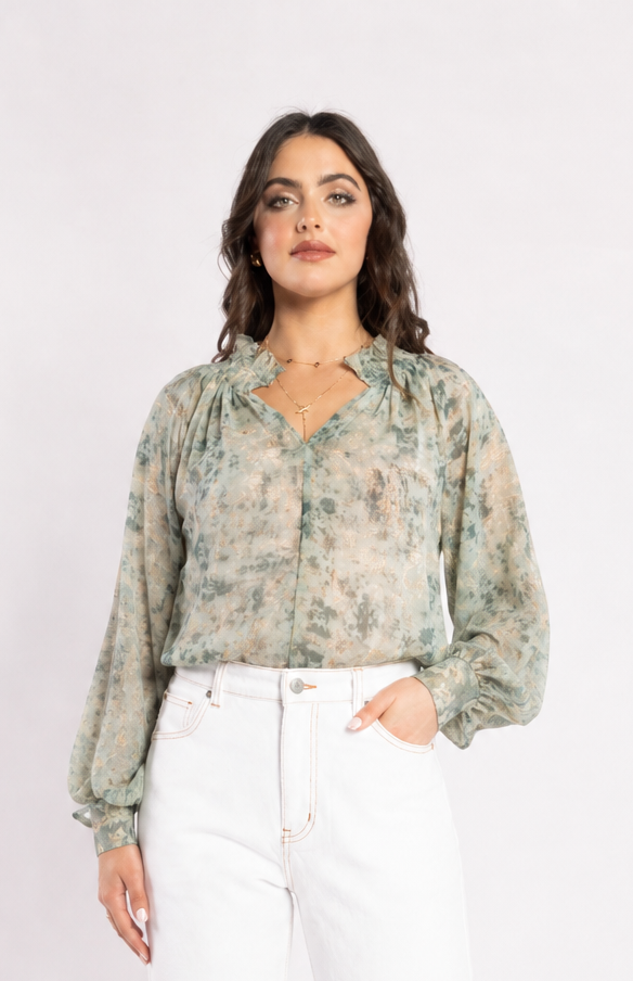 1322 - Bon Blouse - Fossil Print