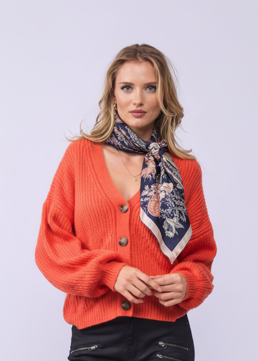 AA3 - Silk Scarf - Navy Floral