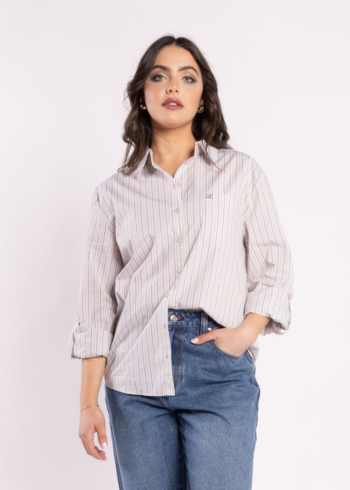 8036L - The Shirt - Beige Stripe