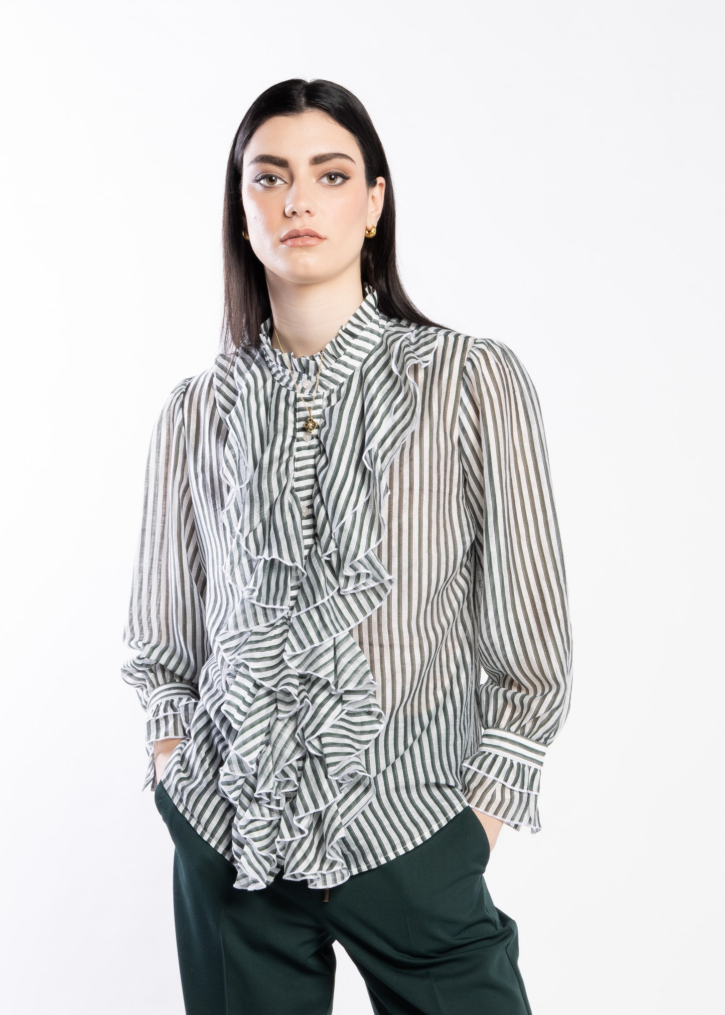 1302L - Willow Blouse - Green Stripe