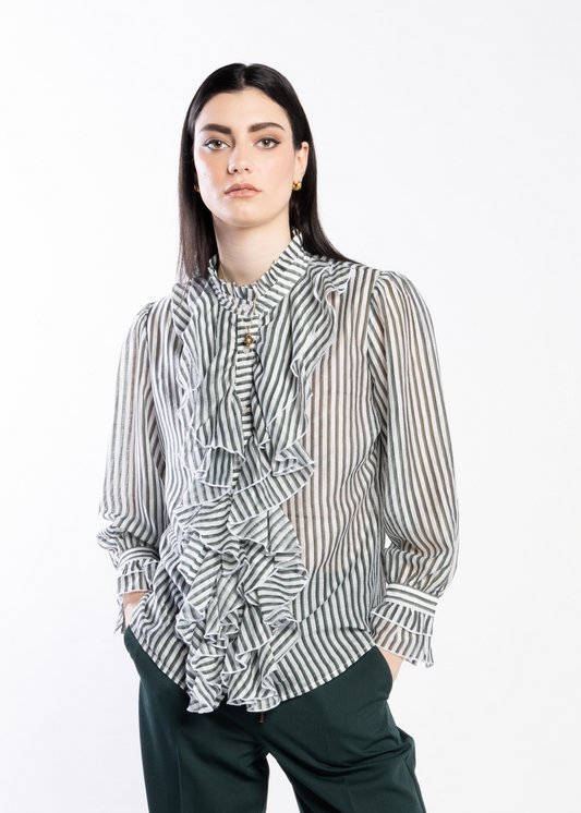 1302L - Willow Blouse - Green Stripe