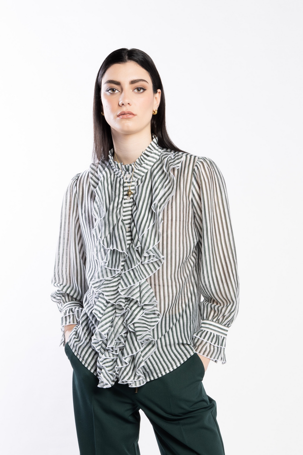 1302L - Willow Blouse - Green Stripe
