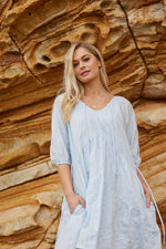 2045 - Hayley Dress - Fine Blue Stripe