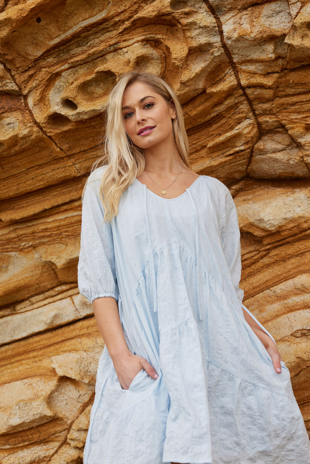 2045 - Hayley Dress - Fine Blue Stripe