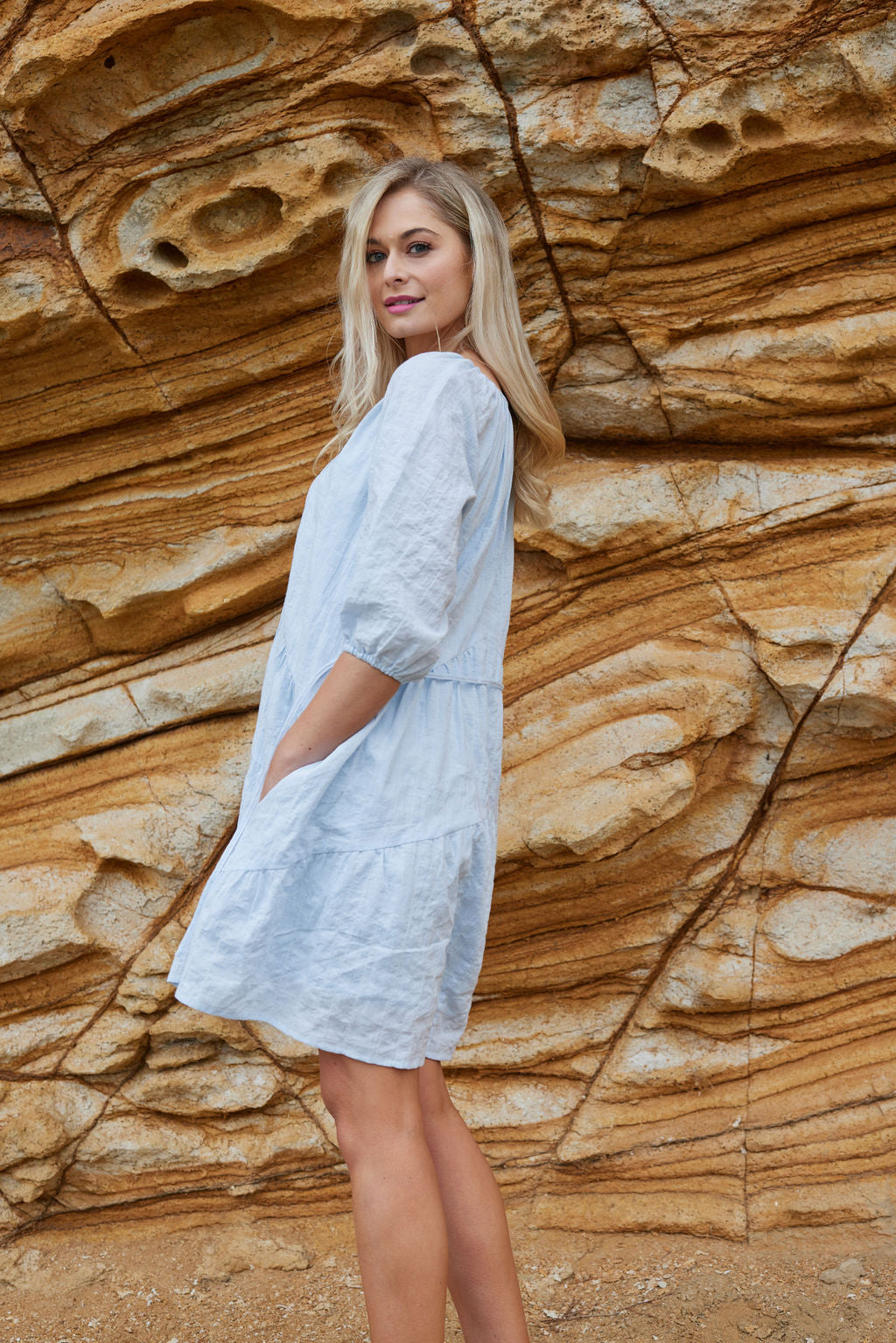 2045 - Hayley Dress - Fine Blue Stripe