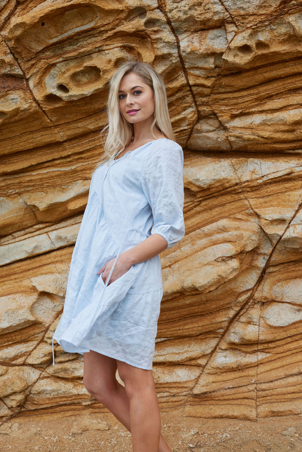 2045 - Hayley Dress - Fine Blue Stripe