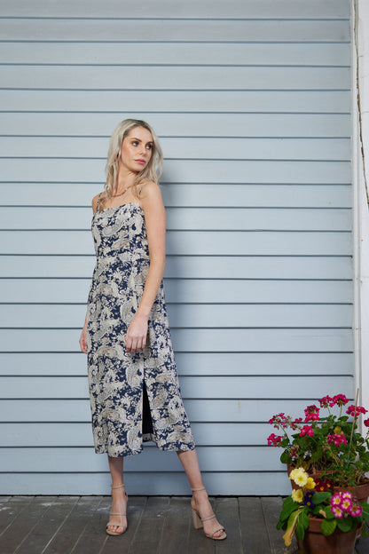 2049 - Munroe Dress - Navy Paisley