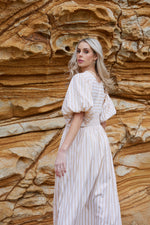 2086 - Brodie Dress - Tan Cream Stripe