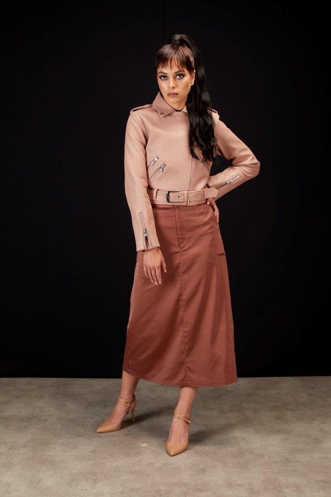 5034 - Maggie Cropped Leather Biker Jacket - Dusky Pink