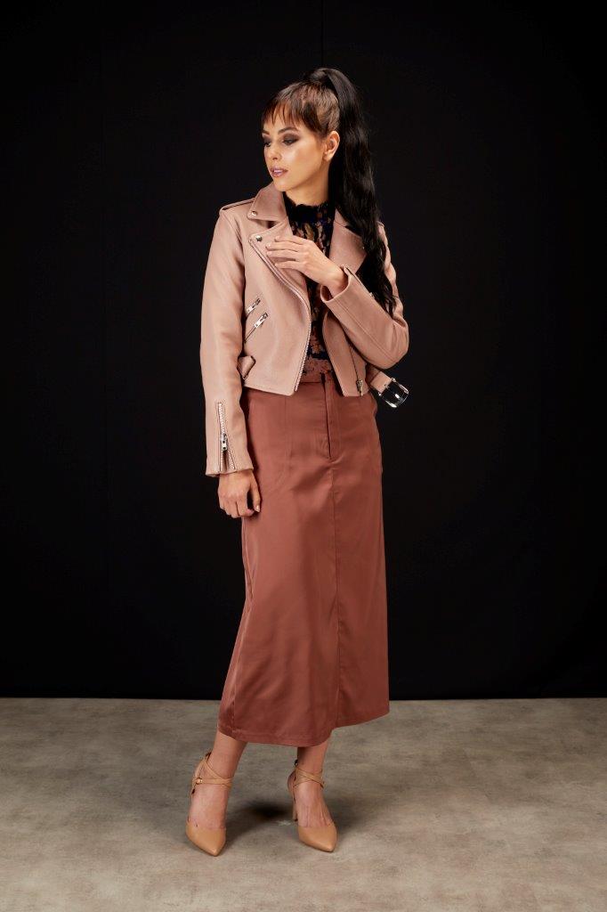 5034 - Maggie Cropped Leather Biker Jacket - Dusky Pink