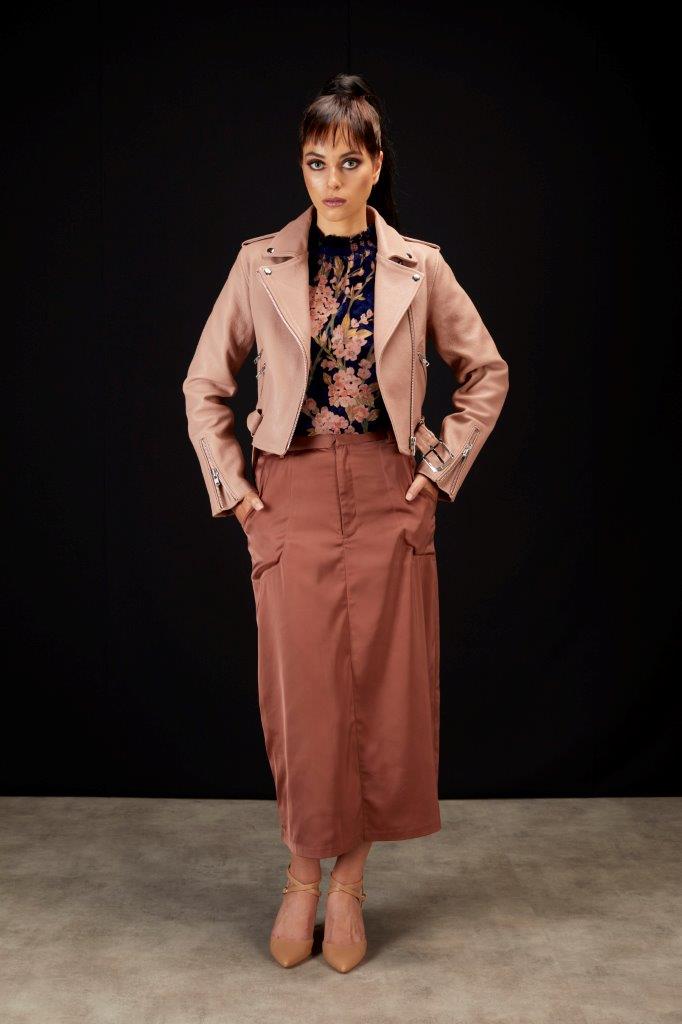 5034 - Maggie Cropped Leather Biker Jacket - Dusky Pink