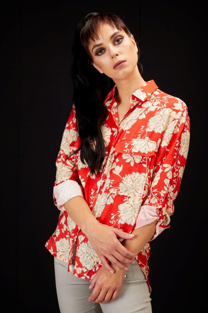 8006 - Neave Shirt - Red Bloom
